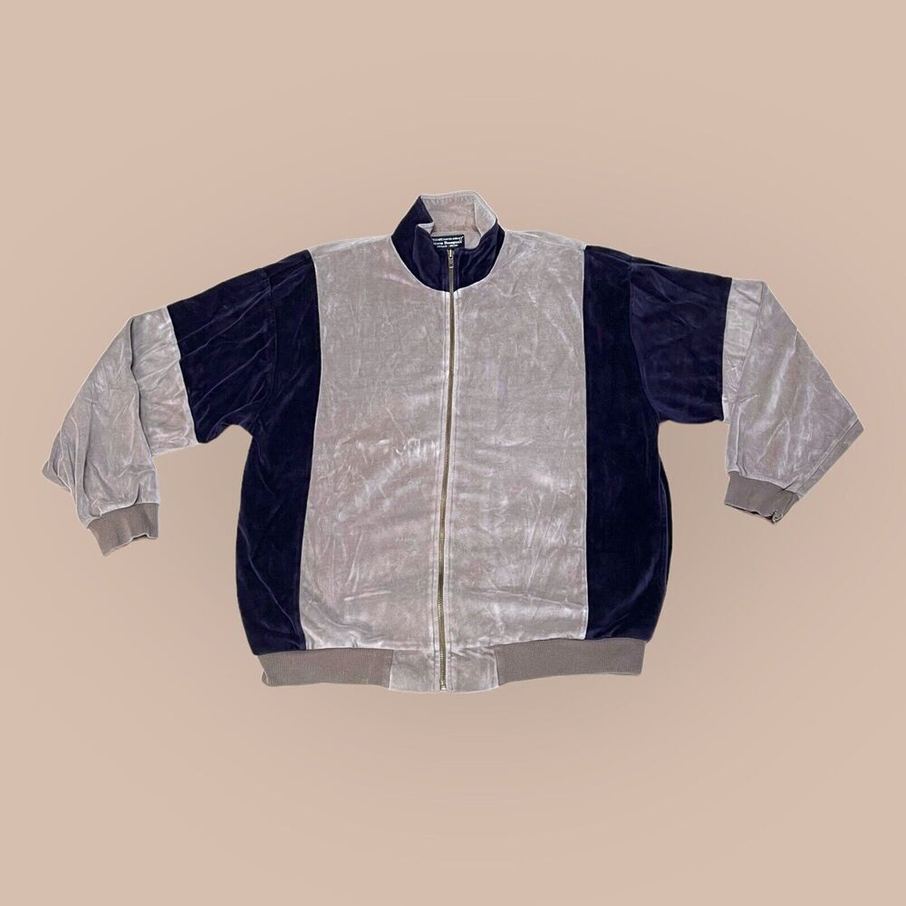 Vintage Norm Thompson Jacket Adult Large Full Zip Colorblock Velour Casual Men's